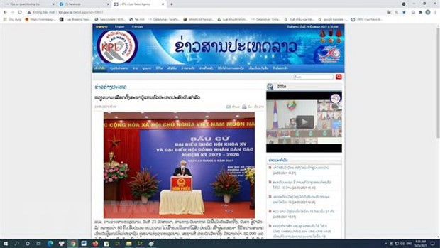 El artículo sobre el éxito de las elecciones legislativas de Vietnam publicado en el sitio web de la Agencia de Noticias de Laos (Foto: VNA)