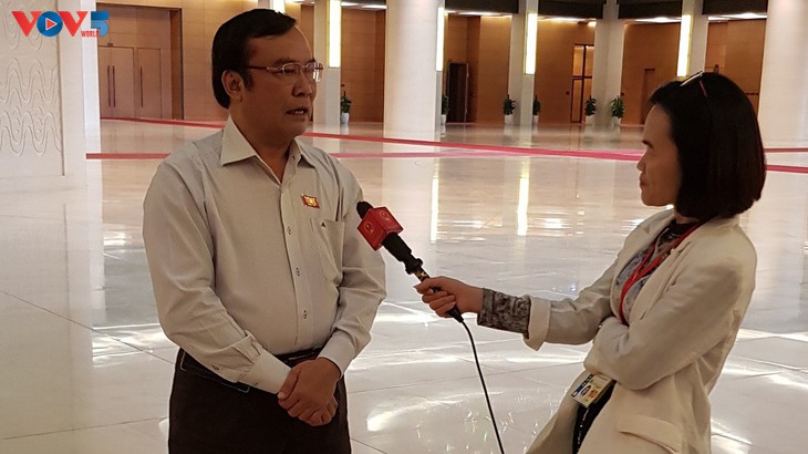 Un diputado de la Asamblea Nacional concede entrevista a medios de comunicación. (Foto: VOV)