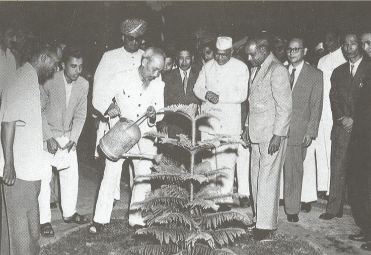 El presidente Ho Chi Minh plantó árbol en la ciudad de Bangalore en su visita a la India, el 11 de febrero de 1958 (Foto: Ministerio de Relaciones Exteriores de Vietnam)