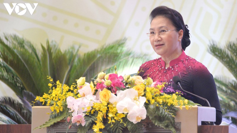 La presidenta del Parlamento vietnamita, Nguyen Thi Kim Ngan, en la reunión (Foto: VOV)