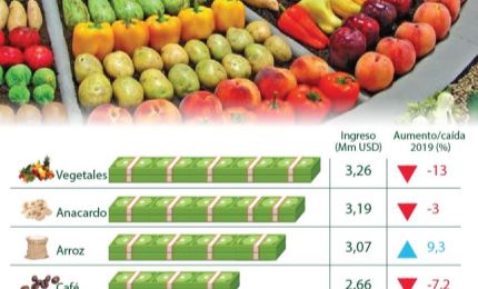 El valor de las exportaciones de productos agrícolas principales de Vietnam en 2020