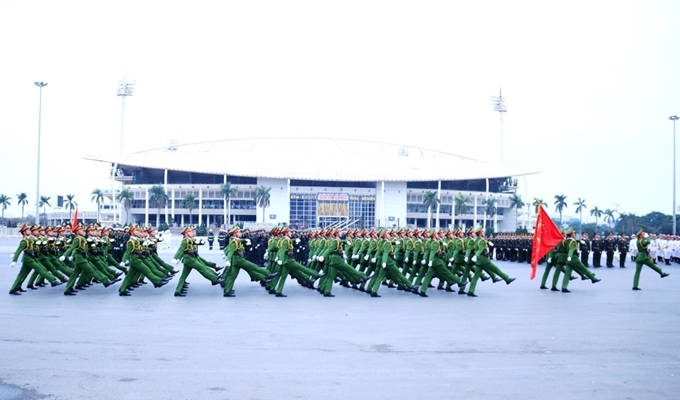 La partida de las fuerzas de seguridad pública para garantizar la seguridad del XIII Congreso del PCV, el 10 de enero de 2021. (Foto: PCV)