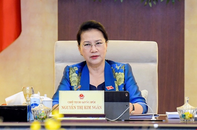 La presidenta del Legislativo, Nguyen Thi Kim Ngan, interviene en la reunión. (Foto: quochoi.vn)