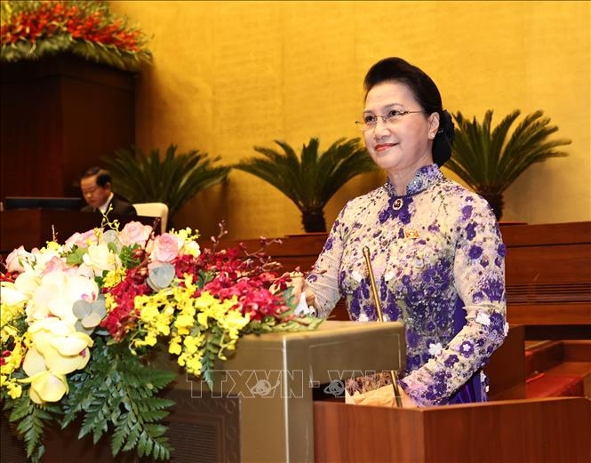 La presidenta de la Asamblea Nacional de Vietnam, Nguyen Thi Kim Ngan, en la sesión inaugural. (Foto: VNA)