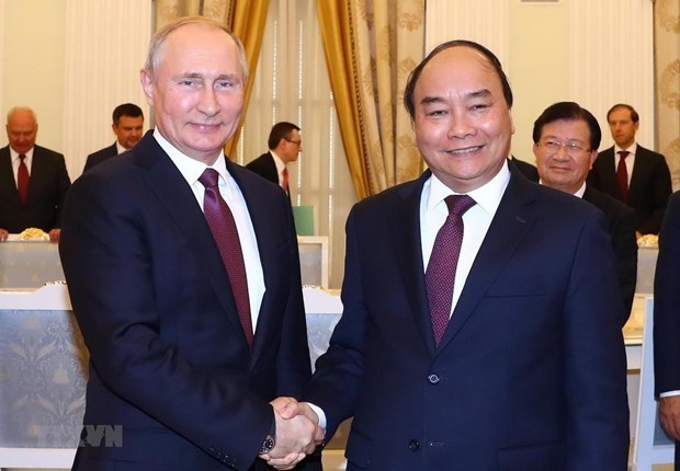 Los dirigentes de Vietnam y Rusia en un encuentro en 2019 (Foto: VNA)